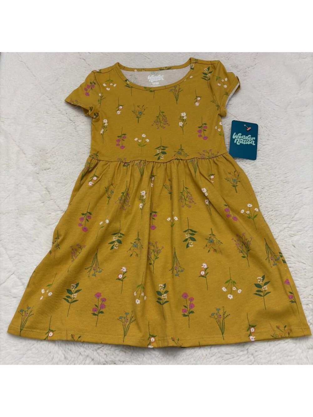 Wonder Nation Girls Yellow Boho Floral Whimsy Dress NWT Small 6/7